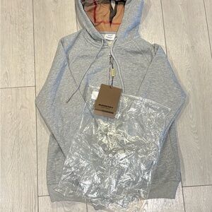 Burberry Light Gray Hoodie with Check Lining Men’s Medium to Small